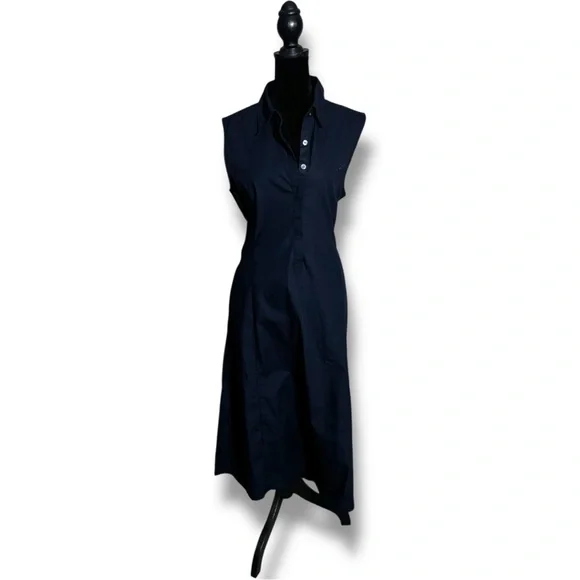 Banana Republic New W/ Tags Dark Blue Button Down Collared Tie Waist Midi Dress - Picture 5 of 16